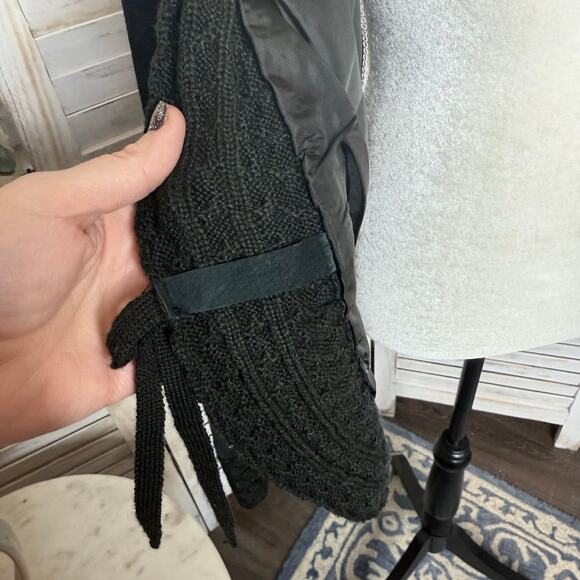 COLDWATER CREEK VINTAGE Women's XL Suede Leather Crochet Knit Trim Jacket Black - Picture 13 of 16